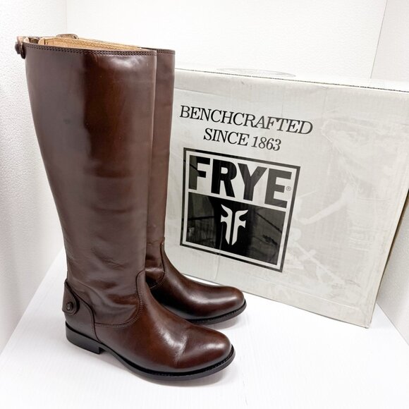 Frye Melissa Button Back Zip Tall Riding Boots Women’s 6M Dark Brown Leather - Picture 1 of 10